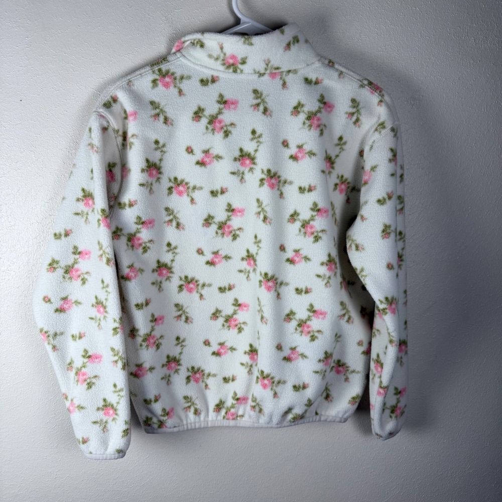 Polo Ralph Lauren Girls Fleece Pullover Zip‎ Floral Rose Cream Pink L 12-14 - Picture 2 of 8